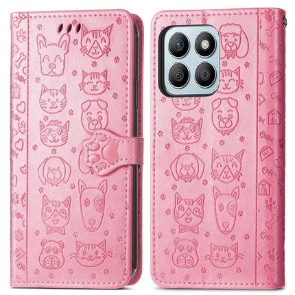 Leather Case For Honor X7c 4G / 200 Smart 5G / Play 60 Plus 5G Wallet Flip Phone Cover Cute Cat Dog Pattern - Pink