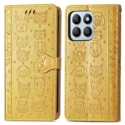 Leather Case For Honor X7c 4G / 200 Smart 5G / Play 60 Plus 5G Wallet Flip Phone Cover Cute Cat Dog Pattern - Yellow