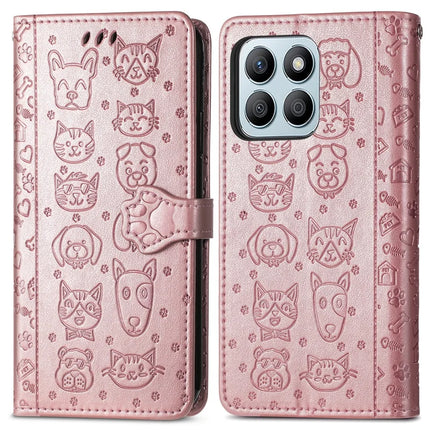 Leather Case For Honor X7c 4G / 200 Smart 5G / Play 60 Plus 5G Wallet Flip Phone Cover Cute Cat Dog Pattern - Rose Gold