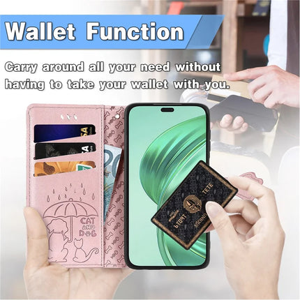 Leather Case For Honor X7c 4G / 200 Smart 5G / Play 60 Plus 5G Wallet Flip Phone Cover Cute Cat Dog Pattern