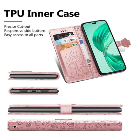 Leather Case For Honor X7c 4G / 200 Smart 5G / Play 60 Plus 5G Wallet Flip Phone Cover Cute Cat Dog Pattern