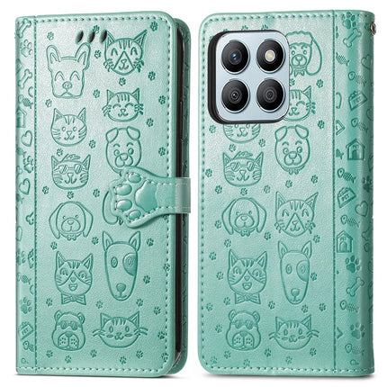 Leather Case For Honor X7c 4G / 200 Smart 5G / Play 60 Plus 5G Wallet Flip Phone Cover Cute Cat Dog Pattern - Green