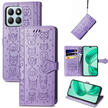 Leather Case For Honor X7c 4G / 200 Smart 5G / Play 60 Plus 5G Wallet Flip Phone Cover Cute Cat Dog Pattern