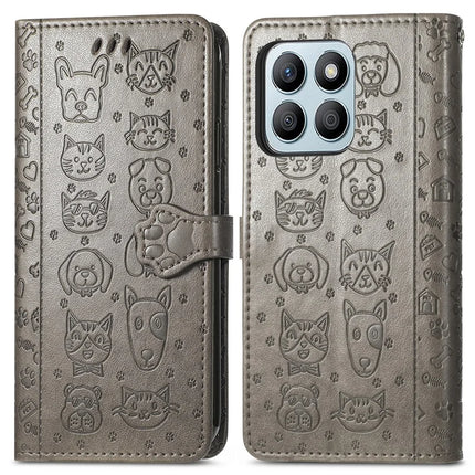 Leather Case For Honor X7c 4G / 200 Smart 5G / Play 60 Plus 5G Wallet Flip Phone Cover Cute Cat Dog Pattern - Grey