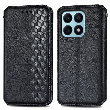 PU Leather Case For Honor X7c 4G / 200 Smart 5G / Play 60 Plus 5G Rhombus Imprint Wallet Stand Phone Cover - Black
