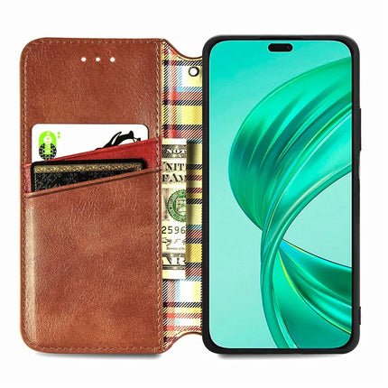 PU Leather Case For Honor X7c 4G / 200 Smart 5G / Play 60 Plus 5G Rhombus Imprint Wallet Stand Phone Cover