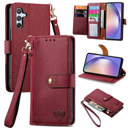 For Samsung Galaxy A36 5G / A56 5G Case RFID Blocking Zipper Pocket Leather Wallet Phone Cover - Red