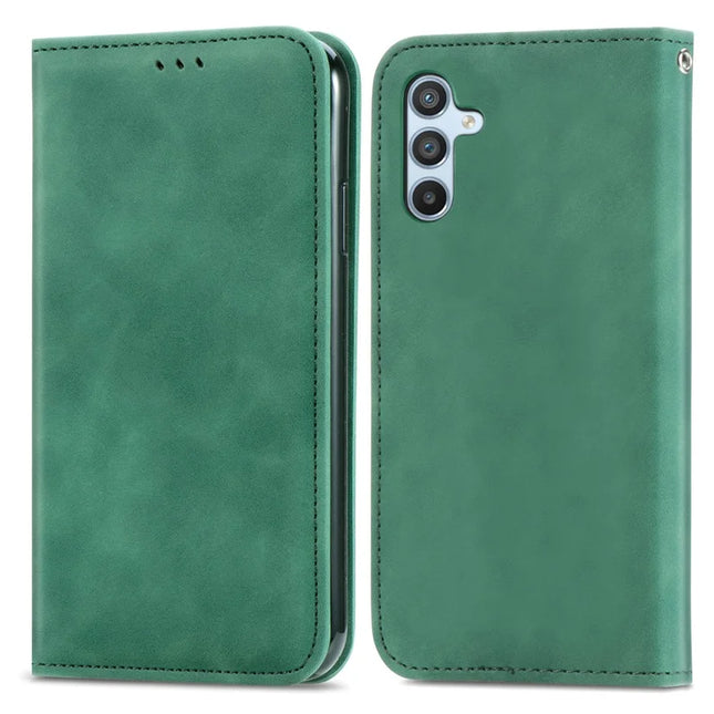 For Samsung Galaxy A36 5G / A56 5G Case Skin Touch Feeling Leather Card Holder Phone Cover Magnetic Absorption - Green