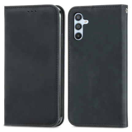 For Samsung Galaxy A36 5G / A56 5G Case Skin Touch Feeling Leather Card Holder Phone Cover Magnetic Absorption - Black