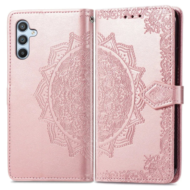 For Samsung Galaxy A36 5G / A56 5G Wallet Case Mandala Flower Leather Phone Cover Stand View - Rose Gold