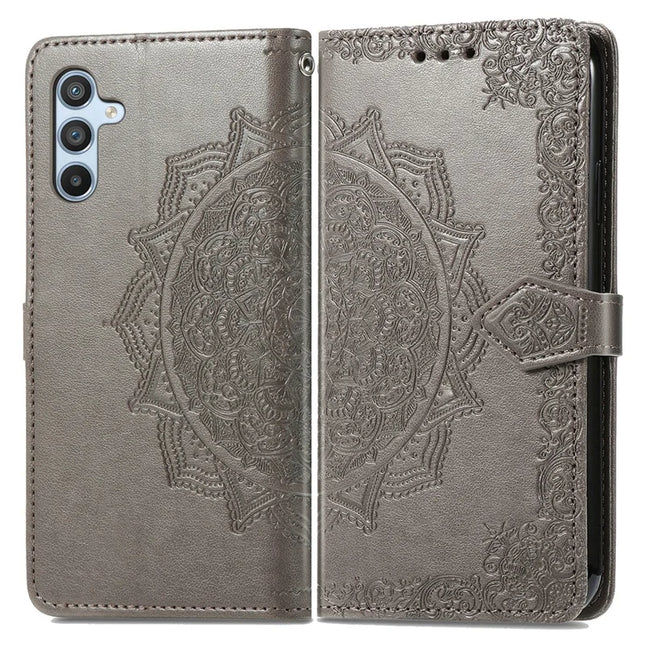 For Samsung Galaxy A36 5G / A56 5G Wallet Case Mandala Flower Leather Phone Cover Stand View - Grey