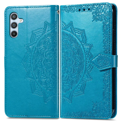 For Samsung Galaxy A36 5G / A56 5G Wallet Case Mandala Flower Leather Phone Cover Stand View - Blue