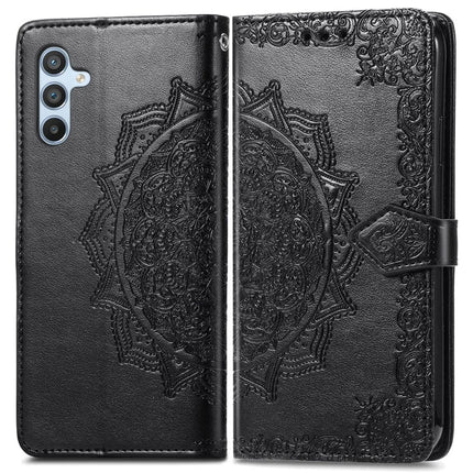 For Samsung Galaxy A36 5G / A56 5G Wallet Case Mandala Flower Leather Phone Cover Stand View - Black