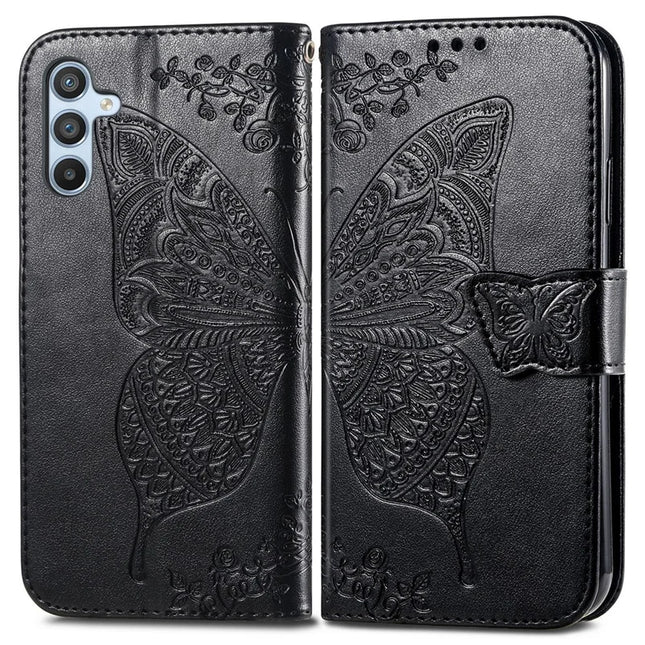 For Samsung Galaxy A36 5G / A56 5G Case PU Leather Wallet Phone Cover Butterfly Pattern - Black