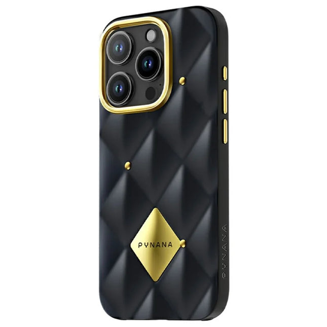 PYNANA PN-16BLG4 For iPhone 16 Pro Max Case Metal Diamond PC+TPU Mobile Cover - Black