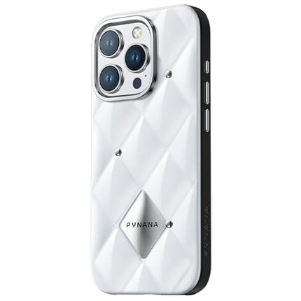 PYNANA PN-16BLG4 For iPhone 16 Pro Max Case Metal Diamond PC+TPU Mobile Cover - White