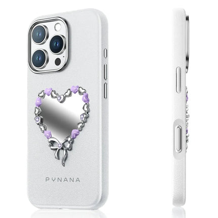 PYNANA PN-16YJ4 For iPhone 16 Pro Max Case Heart-Shape Mirror Leather Back Cover