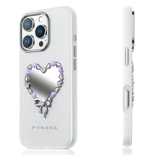 PYNANA PN-16YJ4 For iPhone 16 Pro Max Case Heart-Shape Mirror Leather Back Cover