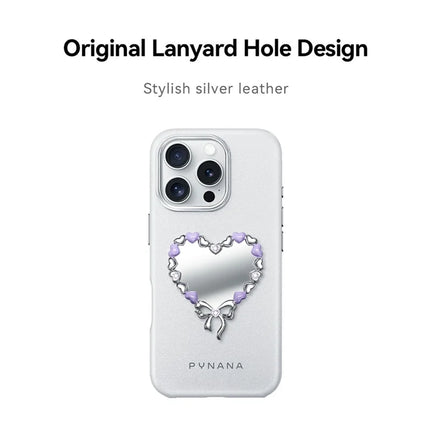PYNANA PN-16YJ4 For iPhone 16 Pro Max Case Heart-Shape Mirror Leather Back Cover