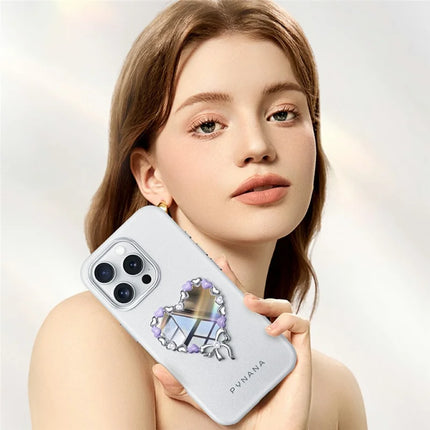 PYNANA PN-16YJ4 For iPhone 16 Pro Max Case Heart-Shape Mirror Leather Back Cover