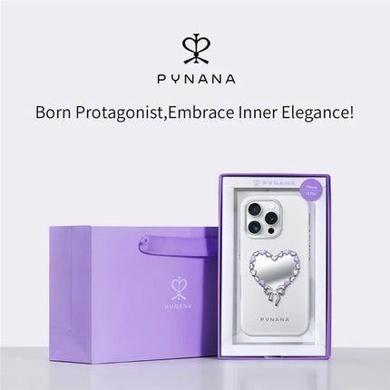 PYNANA PN-16YJ4 For iPhone 16 Pro Max Case Heart-Shape Mirror Leather Back Cover