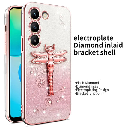 KADEM For Samsung Galaxy S23 Case Dragonfly Kickstand TPU Flowers Glitter Phone Cover