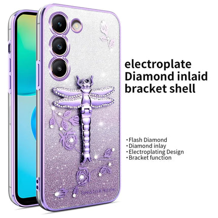 KADEM For Samsung Galaxy S23 Case Dragonfly Kickstand TPU Flowers Glitter Phone Cover