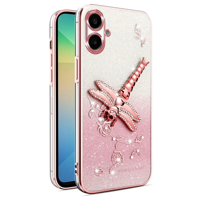 KADEM For Samsung Galaxy A05 4G Case Dragonfly Kickstand TPU Flowers Glitter Phone Cover - Pink