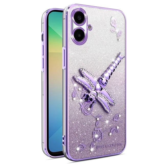 KADEM For Samsung Galaxy A05 4G Case Dragonfly Kickstand TPU Flowers Glitter Phone Cover - Purple
