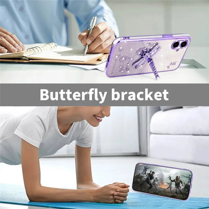 KADEM For Samsung Galaxy A05 4G Case Dragonfly Kickstand TPU Flowers Glitter Phone Cover