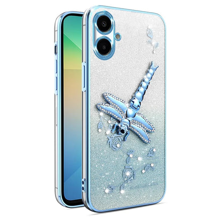 KADEM For Samsung Galaxy A05 4G Case Dragonfly Kickstand TPU Flowers Glitter Phone Cover - Blue