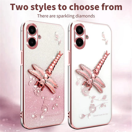 KADEM For Samsung Galaxy A05 4G Case Dragonfly Kickstand TPU Flowers Glitter Phone Cover