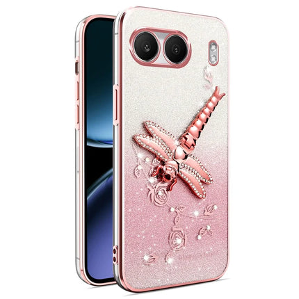 KADEM For OnePlus Nord 4 Case Dragonfly Kickstand TPU Flowers Glitter Phone Cover - Pink