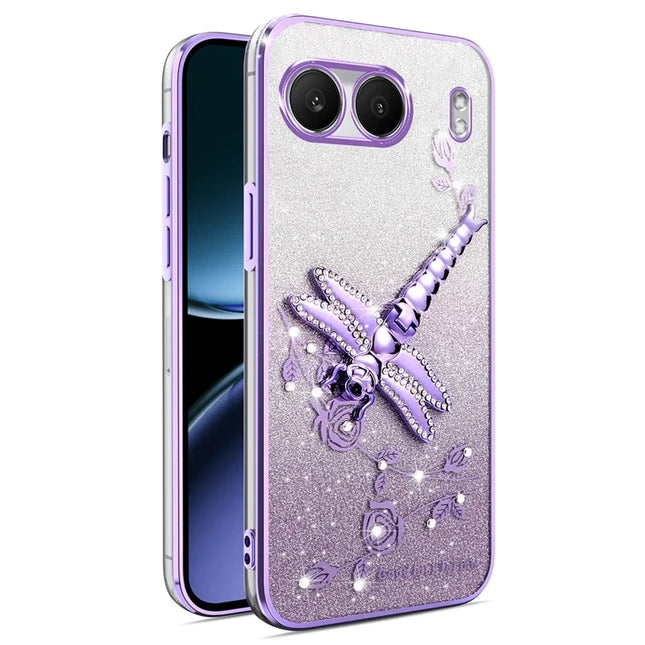 KADEM For OnePlus Nord 4 Case Dragonfly Kickstand TPU Flowers Glitter Phone Cover - Purple