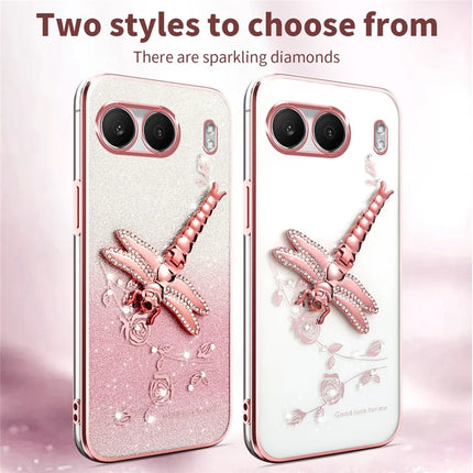 KADEM For OnePlus Nord 4 Case Dragonfly Kickstand TPU Flowers Glitter Phone Cover