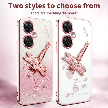 KADEM For OnePlus Nord CE3 5G Case Dragonfly Kickstand TPU Flowers Glitter Phone Cover