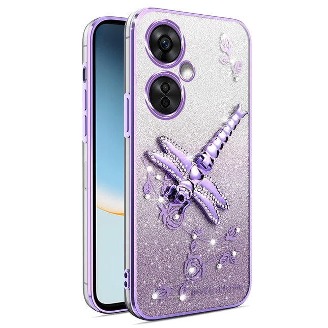 KADEM For OnePlus Nord CE 3 Lite 5G / Nord N30 5G Case Dragonfly Kickstand TPU Flowers Glitter Phone Cover - Purple