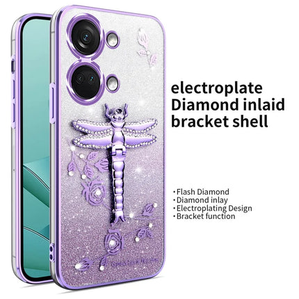 KADEM For OnePlus Ace 2V / Nord 3 5G Case Dragonfly Kickstand TPU Flowers Glitter Phone Cover