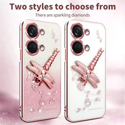 KADEM For OnePlus Ace 2V / Nord 3 5G Case Dragonfly Kickstand TPU Flowers Glitter Phone Cover