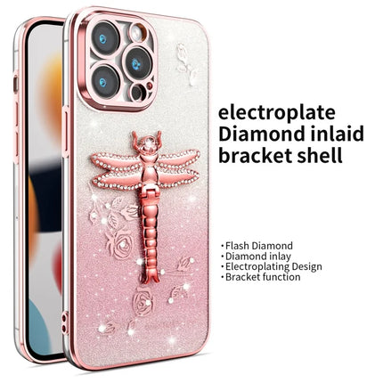 KADEM For iPhone 15 Pro Max Case Dragonfly Kickstand TPU Flowers Glitter Phone Cover