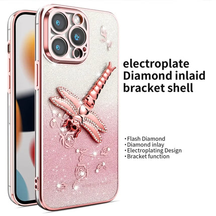 KADEM For iPhone 13 Pro Max Case Dragonfly Kickstand TPU Flowers Glitter Phone Cover