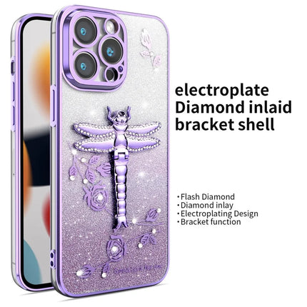KADEM For iPhone 13 Pro Max Case Dragonfly Kickstand TPU Flowers Glitter Phone Cover