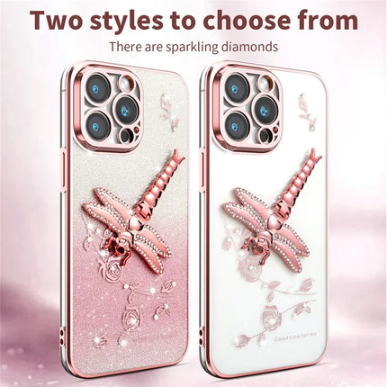 KADEM For iPhone 13 Pro Max Case Dragonfly Kickstand TPU Flowers Glitter Phone Cover