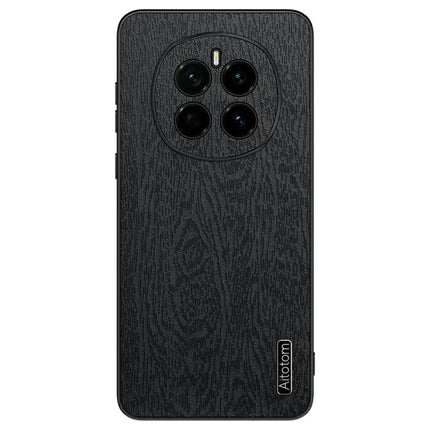 For Honor Magic7 5G Case Wood Texture PU Leather Coated PC+TPU Phone Cover - Black
