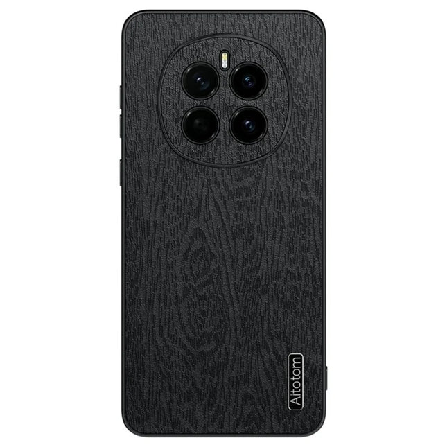 For Honor Magic7 5G Case Wood Texture PU Leather Coated PC+TPU Phone Cover - Black