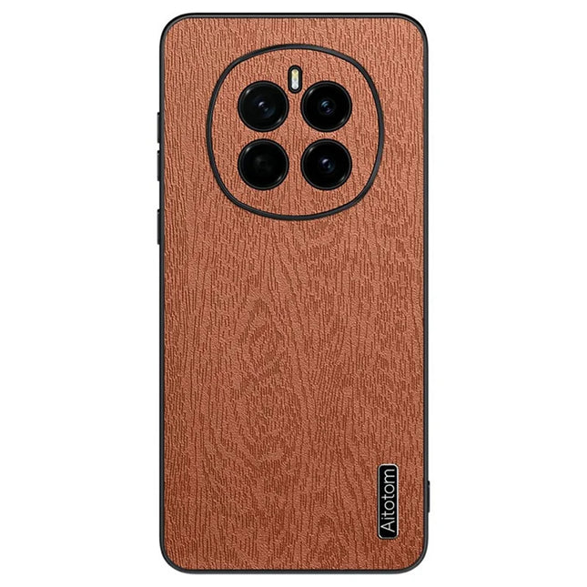 For Honor Magic7 5G Case Wood Texture PU Leather Coated PC+TPU Phone Cover - Brown