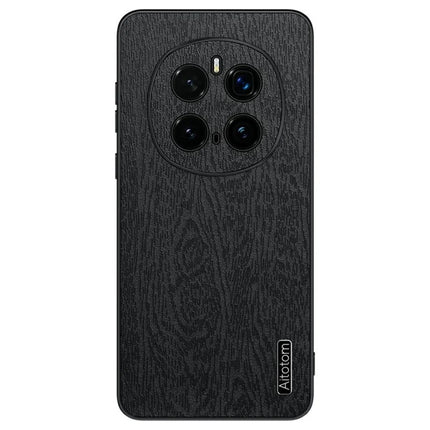 For Honor Magic7 Pro 5G Case Wood Texture PU Leather Coated PC+TPU Phone Cover - Black