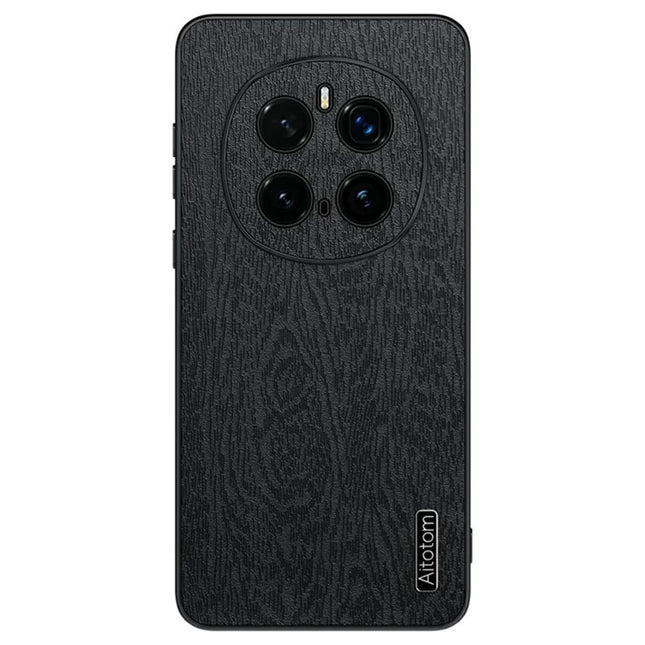 For Honor Magic7 Pro 5G Case Wood Texture PU Leather Coated PC+TPU Phone Cover - Black