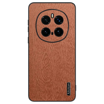 For Honor Magic7 Pro 5G Case Wood Texture PU Leather Coated PC+TPU Phone Cover - Brown