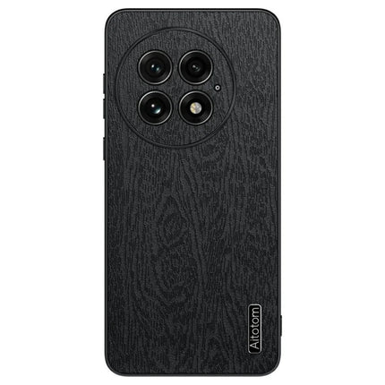 For OnePlus 13 Case Wood Texture PU Leather Coated PC+TPU Phone Cover - Black
